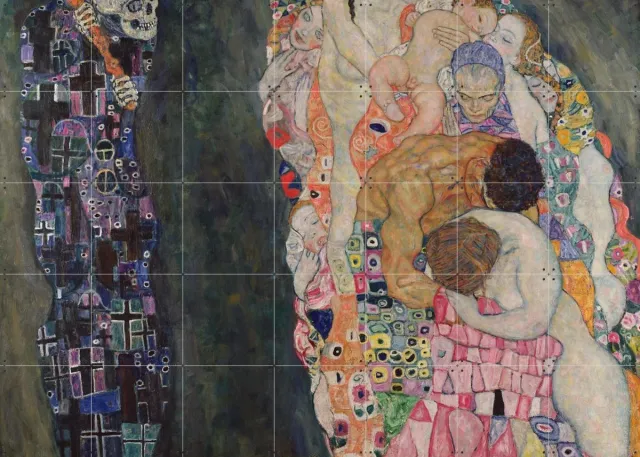 IXXI Death and Life 1911, Gustav Klimt & Bridgeman Images - 140 x 100 cm - Grote wanddecoratie en posters - Klassiek, Art Nouveau, Olieverf Roze / Donkere tinten / Warme kleuren