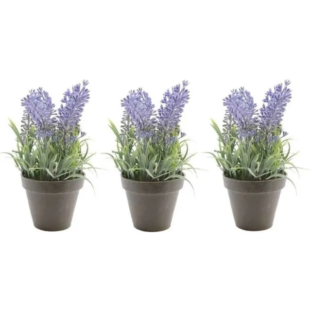 Bellatio Flowers & Plants Bellatio Kunstplant - 3x stuks - lavendel - paars - 17 cm - in pot - lavandula - Kunstplanten/nepplanten