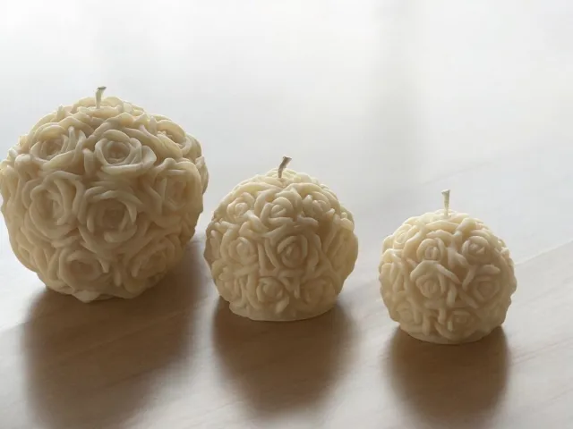 Bam Set van 3 Decoratieve Rozenkaarsen – Tot 59 Branduren – Handgemaakte Bloemkaarsen van Zonnebloemwas – Vegan Woondecoratie – Cadeau voor Haar wit