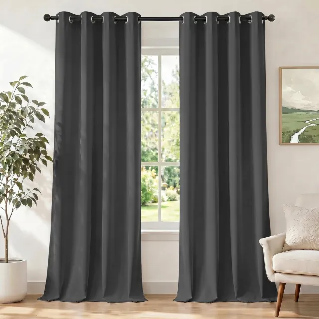 Famanu Gordijnen kant-en-klaar set van 2, 140 x 225 cm, verduisterend met ringen, thermische gordijnen, deurgordijn voor slaapkamer en woonkamer, grijs