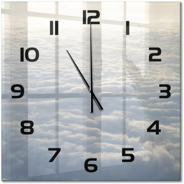 TULUP Wandklok - Vliegen boven de wolken Moderne Wandklok Glas - 60x60 cm - Wit Wandklok Glas Decoratie - Zwarte handen - Vierkante Klok - Glazen Wandklok Design - Klok Glas Met Opdruk