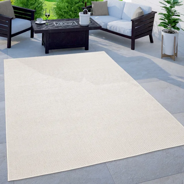 flycarpets Veniro Effen Binnen en Buitenkleed Crème / Wit - 200x280 cm - Laagpolig Vloerkleed Buiten - Tuinkleed / Tuintapijt Creme