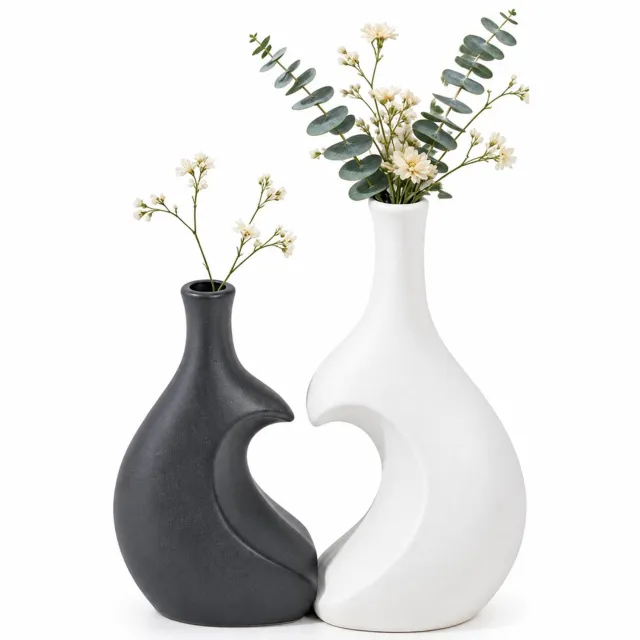 SWGOTA Witte kunststof vaas, groot formaat, 24 cm hoog, matte omhelzingsvorm, decoratie voor woonkamer en hal, 1 stuk