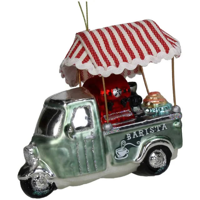 HD Collection Glazen Kerstornament Hanger – Barista Auto – 14 cm – The Christmas Bakery Collectie – Sfeervolle Kerstdecoratie