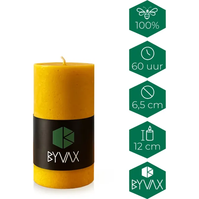 BYVAX Bijenwas Kaars Rustiek KATLA | 12cm Hoog | 100% Zuivere bijenwas | Handgemaakt Geel