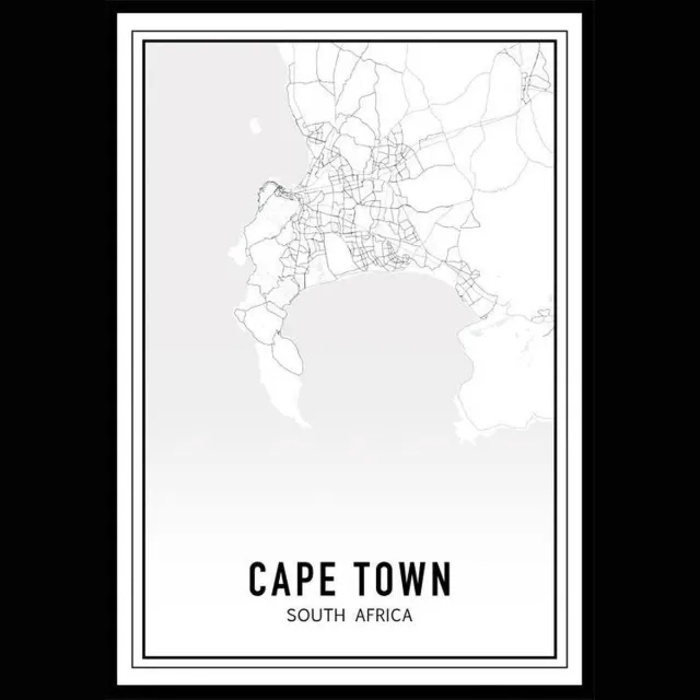 Punt. Poster - City Map Kaapstad - 100 X 70 Cm - Zwart En Wit Zwart Wit