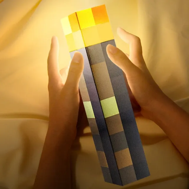 Temz Minecraft Lamp - Minecraft Torch - Minecraft Light - Minecraft Nachtlampje - 28cm - LED - USB oplaadbaar Bruin