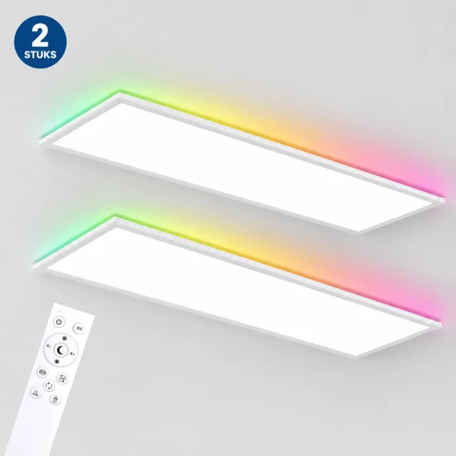 LOVHAUS 2x LED Plafondlamp 120x30 cm – 40W 4400LM – RGB Achtergrondverlichting – Dimbaar 3000K-6500K Wit