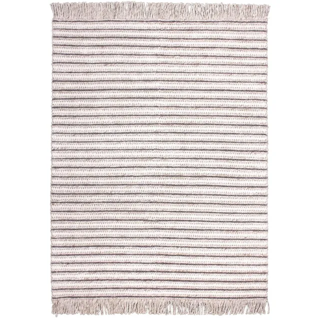 Padiro stijlvol laagpolig vloerkleed - crème / offwhite - modern streeppatroon - met franjes - voor vloerverwarming - van wol, viscose en katoen beige