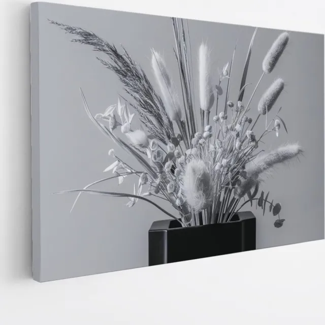 Saammp Canvas Schilderij - Zwart - wit - bloemen - Natuur - 120x80 - Foto op canvas - Wanddecoratie - Muurdecoratie Woonkamer - Kantoor Decoratie