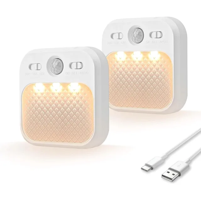 Lexium Store Sensor lampjes met bewegingsmelder - Wit - 2-Stuks - Oplaadbare LED Nachtlampjes met Magnetische Bevestiging - Voor Gang en Slaapkamer