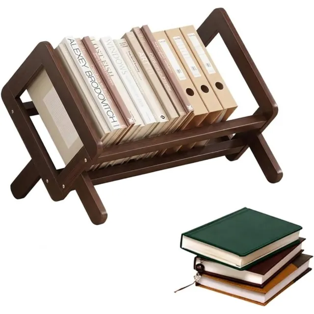 Ultiluxe Boekenrek voor bureau - Houten boekenhouder voor kantoor - Kleine kast voor boeken - Schuin opbergrek voor tijdschriften - Vrijstaand compact ontwerp - Ook voor mappen tablets - Donkerbruin - 40 x 21 x 21 cm