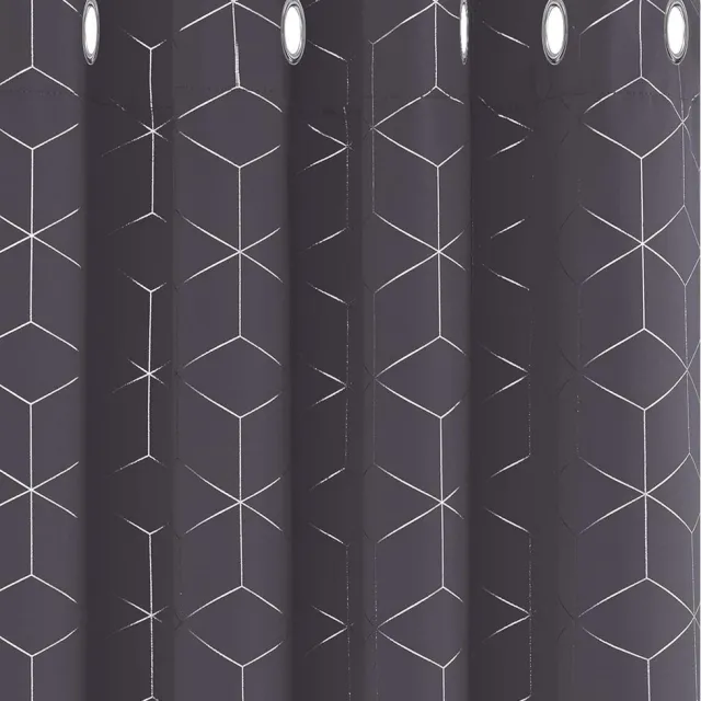Deconovo Verduisterende gordijnen voor slaapkamer, thermogordijn, hittebescherming, dikke koude, thermische gordijnen met ringen, gordijn met patroon, 183 x 117 cm (hoogte x breedte), donkergrijs, set zwart