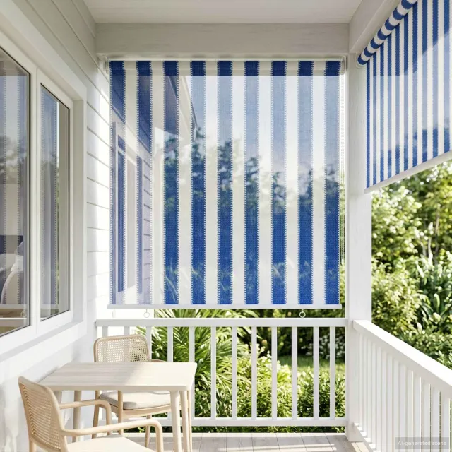 vidaXL Buitenrolgordijn 90% UV-blok Blauw en Witte Streep 80 x 230 cm