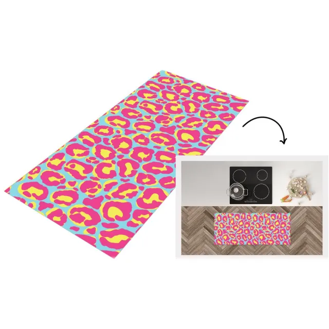 KitchenYeah Keukenloper - Loper keuken - Panterprint - Roze - Geel - Patroon - Keukenloper vinyl Multicolor