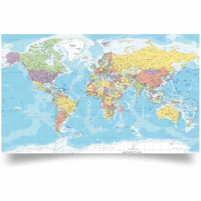 Bellatio Decorations Poster - Alle landen van de wereld - topografie poster - 84 x 52 cm - papier - wereldkaart Multi
