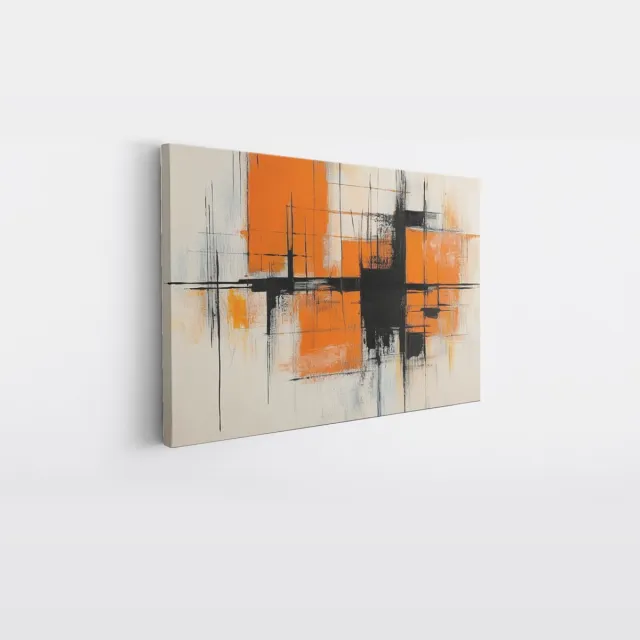 Saammp Canvas Schilderij - Oranje zwart dynamiek - Abstract - 60x40 - Foto op canvas - Wanddecoratie - Muurdecoratie Woonkamer - Slaapkamer decoratie - Canvas Print Multicolor