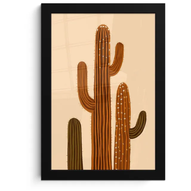 FrameYourWall Poster in lijst - Fotolijst 20x30 cm - Posters - Cactus - Woestijn - Zand - Bruin - Posterlijst zwart - Decoratie - Wanddecoratie woonkamer - Muurdecoratie slaapkamer