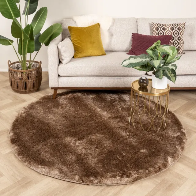 Fraai Rond hoogpolig vloerkleed - Glorious Taupe | Luxe - Ø 120cm
