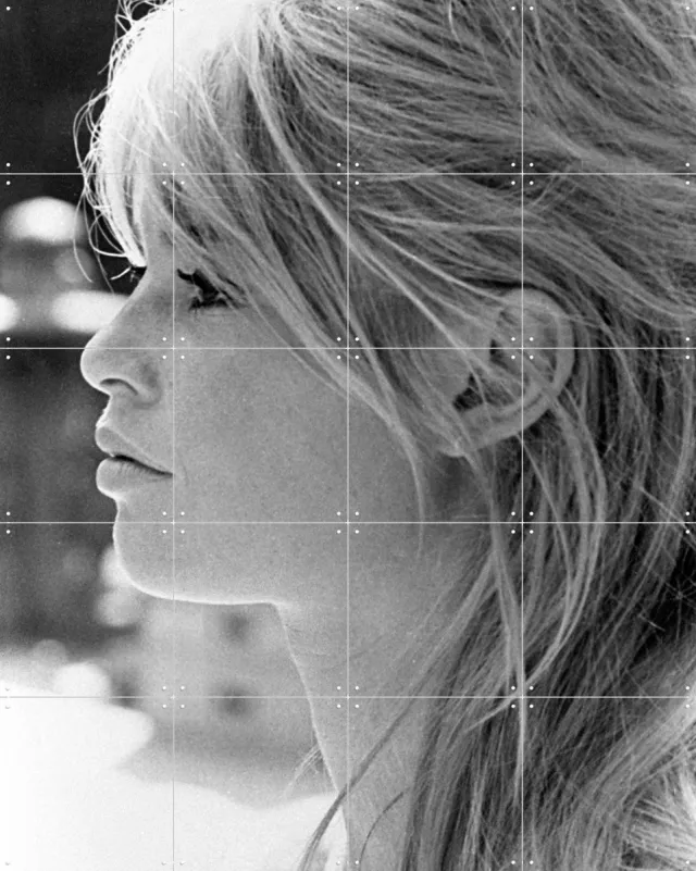 IXXI Brigitte Bardot, c.1963, Bridgeman Images - 80 x 100 cm - Grote wanddecoratie en posters - Vintage, Fotografie, Woonkamer, Slaapkamer, Gang Zwart / Zwart en wit / Monochroom