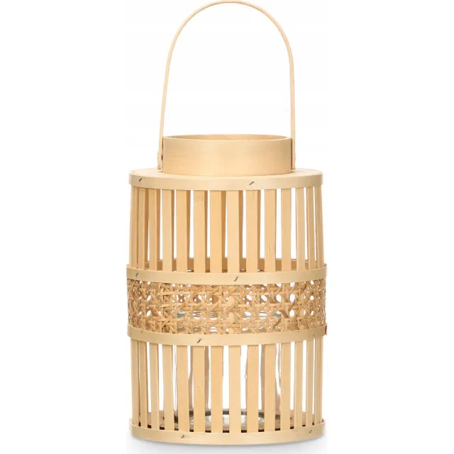 Gift Decor bamboe lantaarn Elysian - bruin, Ø 16,5 x 39 cm, met kandelaar Beige