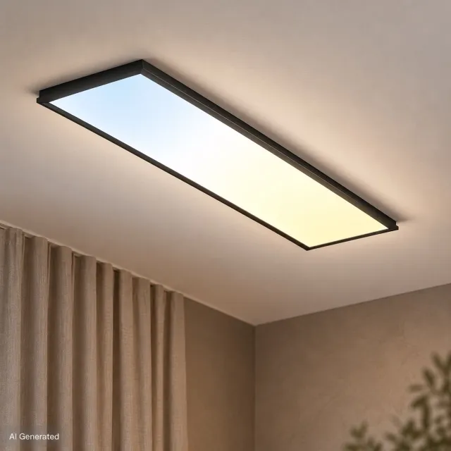 Briloner Piatto - LED CCT Plafondlamp - paneel dimbaar - warm wit licht & koel wit licht - plafonniere met afstandsbediening - 24W - 100cm - zwart Zwart (met CCT)