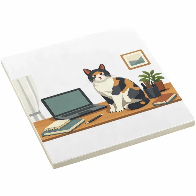 Mr Cadeautjes Decoratie tegel Een eigenzinnige ‘ongewenste coworker’ scène in een rustige - 10,8 x 10,8 cm, keramiek - keuken, badkamer, woonkamer | cadeau Wit
