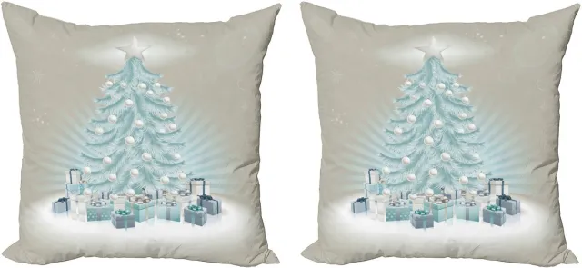 ABAKUHAUS Kerstmis Sierkussenhoes Set van 2, Xmas Boom Presents, Modern Accent Dubbelzijdige Digitale Print, 40x40, Mintgrün Blauwgrijs