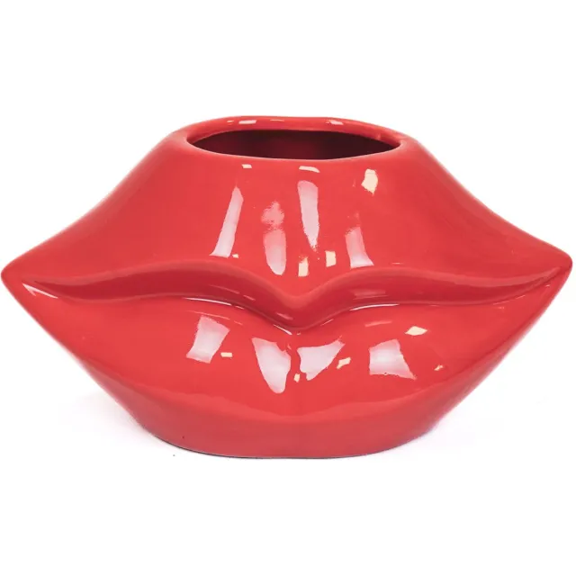 Housevitamin Lips Don't Lie Vaas - Bloempot Rood - 21x19x11cm - Uniek design voor uw interieur!