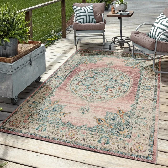 Mia´s Teppiche Mia’s Teppiche Bliss - Indoor & Outdoor vloerkleed, weerbestendig & onderhoudsvriendelijk, roze met oosters patroon, 80 x 300 cm