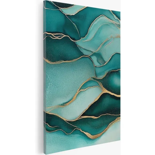Saammp Canvas Schilderij - turqoise - Goud - marmer - Abstracte wanddecoratie- 60x90 - Foto op canvas - Wanddecoratie - Muurdecoratie Woonkamer - Kantoor Decoratie Multicolor