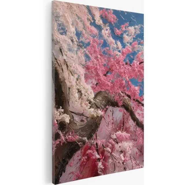 Saammp Canvas Schilderij - Roze - Boom - Abstract - Landschap - Natuur - 40x50 - Foto op canvas - Wanddecoratie - Muurdecoratie Woonkamer - Slaapkamer decoratie - Canvas Print Multicolor