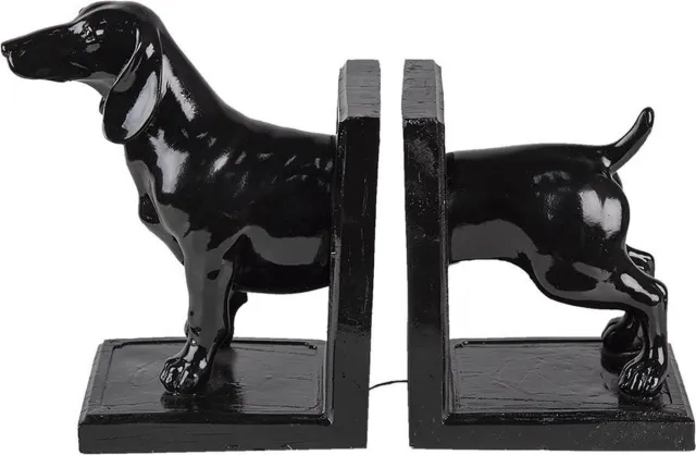Clayre & Eef Boekensteunen Set van 2 Hond 25x9x15 cm Zwart Polyresin