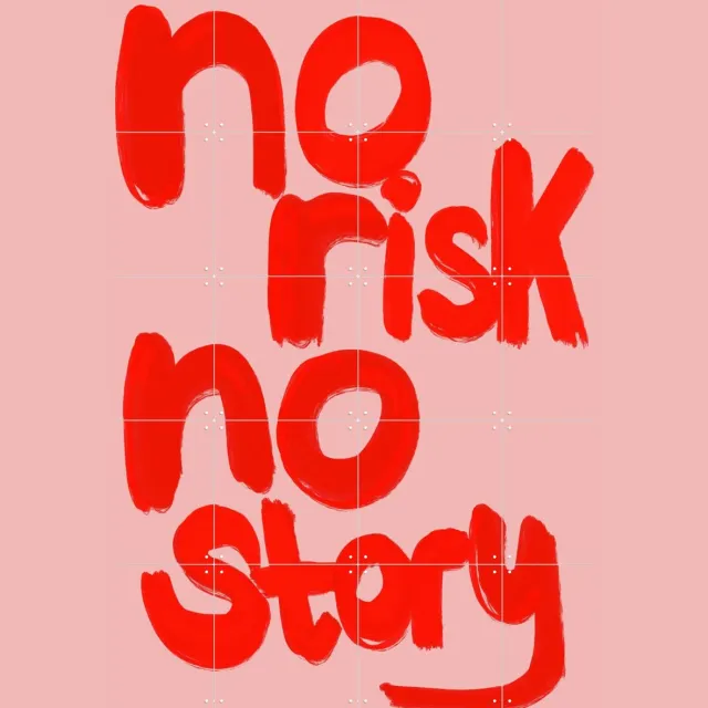 IXXI No Risk No Story, Hej.Ibiza - 80 x 100 cm - Grote wanddecoratie en posters - Modern, Digitale Kunst, Grafisch Ontwerp, Kwaststreken, Typografie Rood / Roze