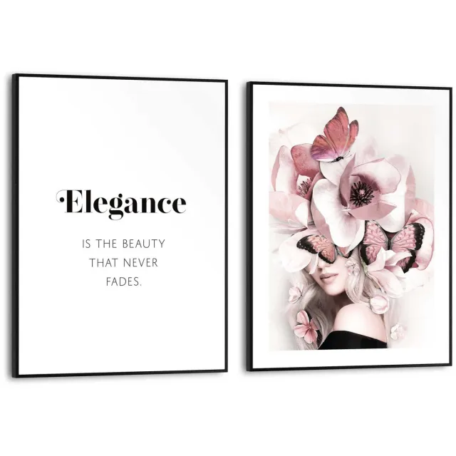 Reinders Schilderijen set Elegante Bloemenvrouw - 40 x 30 - Hout - REINDERS Elegante Bloemenvrouw Zwart