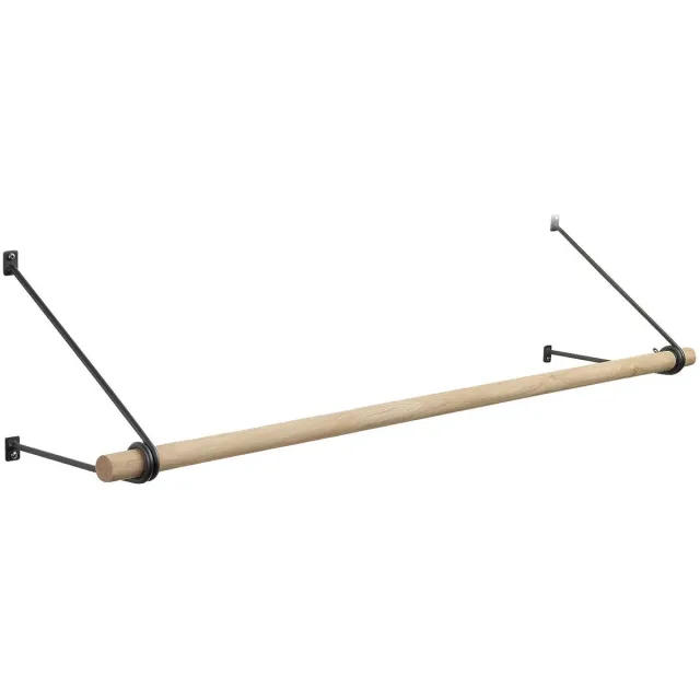 Sotech wandkapstok 260 x 250 mm ruw staal blank gelakt met 1180 mm kapstokstang van eikenhout Ø 30 mm, kledingstang, kapstok Ruw staal gelakt