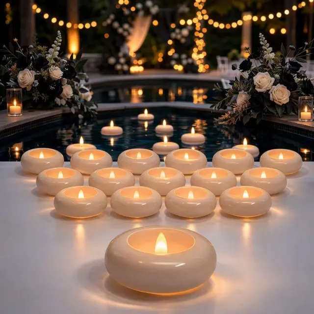 FLITI Waterdichte Vlamloze Kaarsen - 200 Uur 2.2" LED Theelichtjes met Batterij - Watergeactiveerd - voor Zwembad, Bruiloft, Bad & Spa, Thuisdecoratie - Elegant Wit -24 Stuks