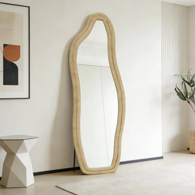 Yelenaro Gestoffeerde Passpiegel 140x45cm - Golvende spiegel met aluminium frame en U-vormige beugel - Wandspiegel Modern - Goud
