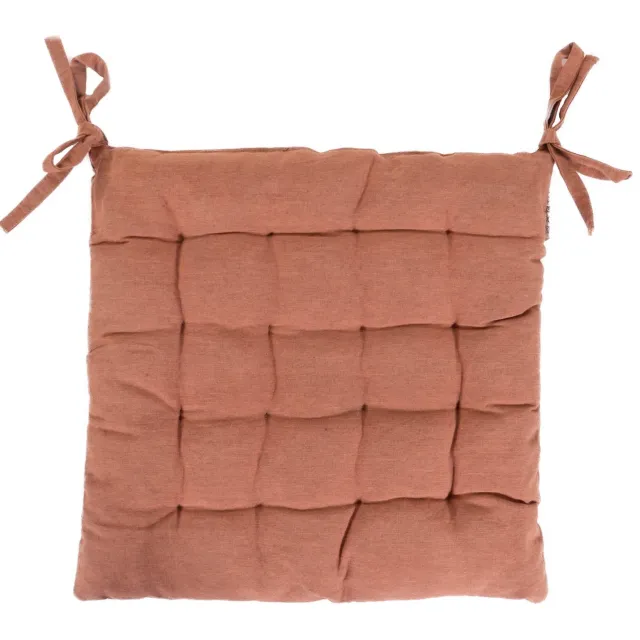 Home & Styling Collection Home Styling Collection - Vierkant stoelkussen met strikbandjes, gewatteerd, 40 x 40 cm Bruin