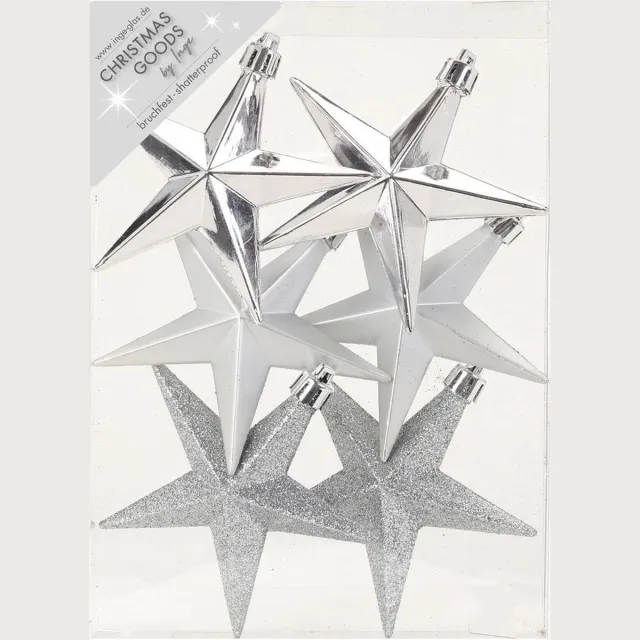 Christmas goods Kersthangers - 6x - sterren - zilver - 10 cm - kerstversiering
