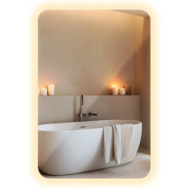 TULUP LED Spiegel - Rechthoekig met Verlichting - 40 x 60 cm - LED Badkamerspiegel - Afgeronde Hoeken - Warm Wit 3000K - Wandspiegel LED - Decoratief