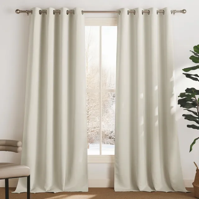 Famanu Thermisch gordijn met oogjes, verduisterende raamgordijnen, zware draperieën, lichtbeige, 140 x 280 cm, set van 2 panelen voor lichtblokkering