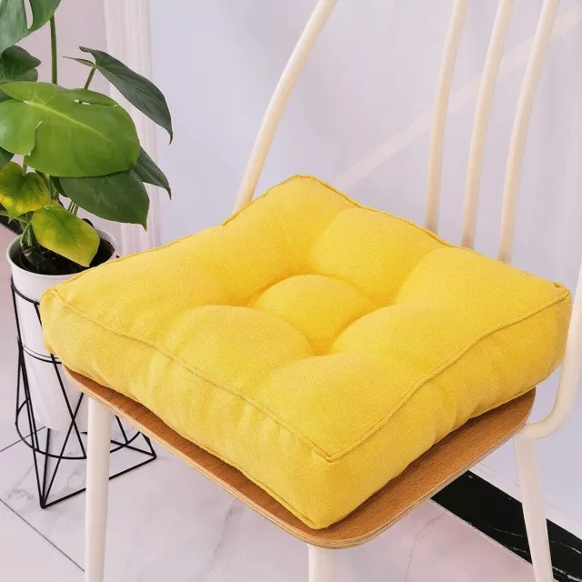 VHV Stoelkussen - Zitkussen - Tuinstoel Kussen - Vloerkussen - Katoen - Dik gevoerd - Voor binnen en buiten - Voor eetkamerstoelen - 45 x 45 x 10 cm - Geel