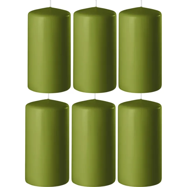 Enlightening Candles 6x Olijf groene cilinderkaarsen/stompkaarsen 6 x 8 cm 27 branduren - Geurloze kaarsen olijf groen - Woondecoraties