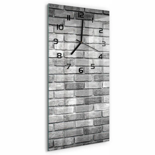 TULUP Wandklok - Bakstenen muur Wandklok Glas Decoratie - 30x60 cm - Grijs Gekleurde Glazen Klok - Zwarte handen - Rechthoekige Klok - Klok Glas Met Opdruk - Moderne Wandklok Glas