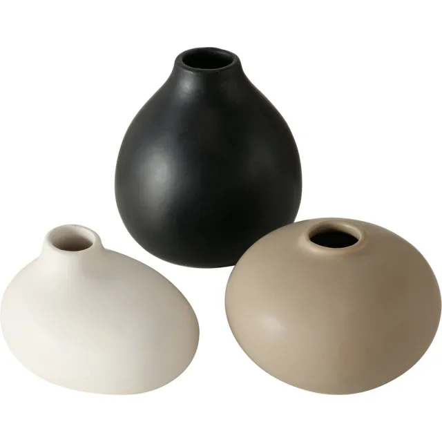 Boltze Home Vaas Darleen (set van 3) - Japanse vaas - aardewerk Ø10xh11cm - wit crème zwart bruin