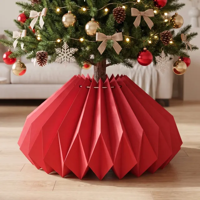 Soontrans Kerstboomrok van Karton, Opvouwbare Kerstboomkraag met 3D Honingraatstructuur, Kerstboomdecoratie voor een Feestelijke Kerstsfeer, Decoratieve Kerstboomvoet voor Kerstdecoratie, Model B, Rood Rood-B