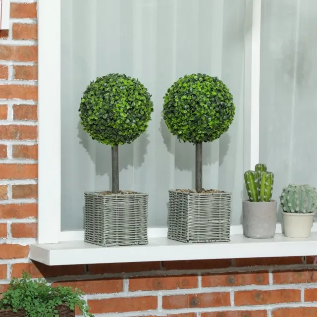 MODENUIT Kunstplant Buxus - Set van 2 - 50 cm - Kunststof - Groen - Voor Binnen en Buiten - UV-Bestendig - Met Pot