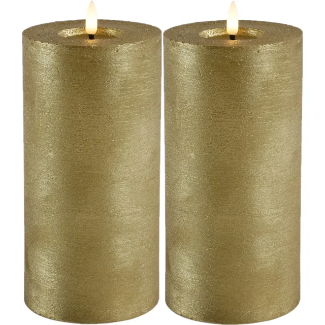 Countryfield Lyon LED kaarsen/stompkaarsen - 2x - goud - D10 x H20 cm - timer Goudkleurig