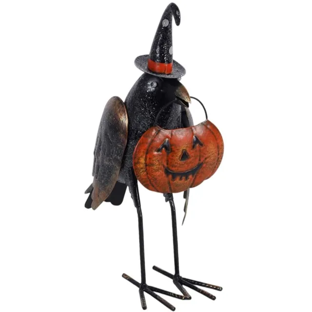 Something Different Metal Glitter Raven Ornament with Pumpkin Tuin beeld/figuur - Multicolours